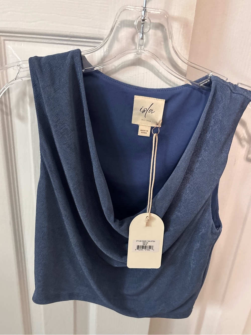 NWT isla Draped Cowl Neck Tank Top - Blue xs womens